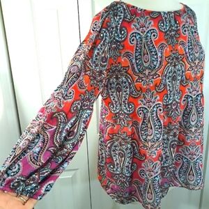Spense Long-Sleeve Top Paisley Multicolor Orange Purple Oversized Size Medium